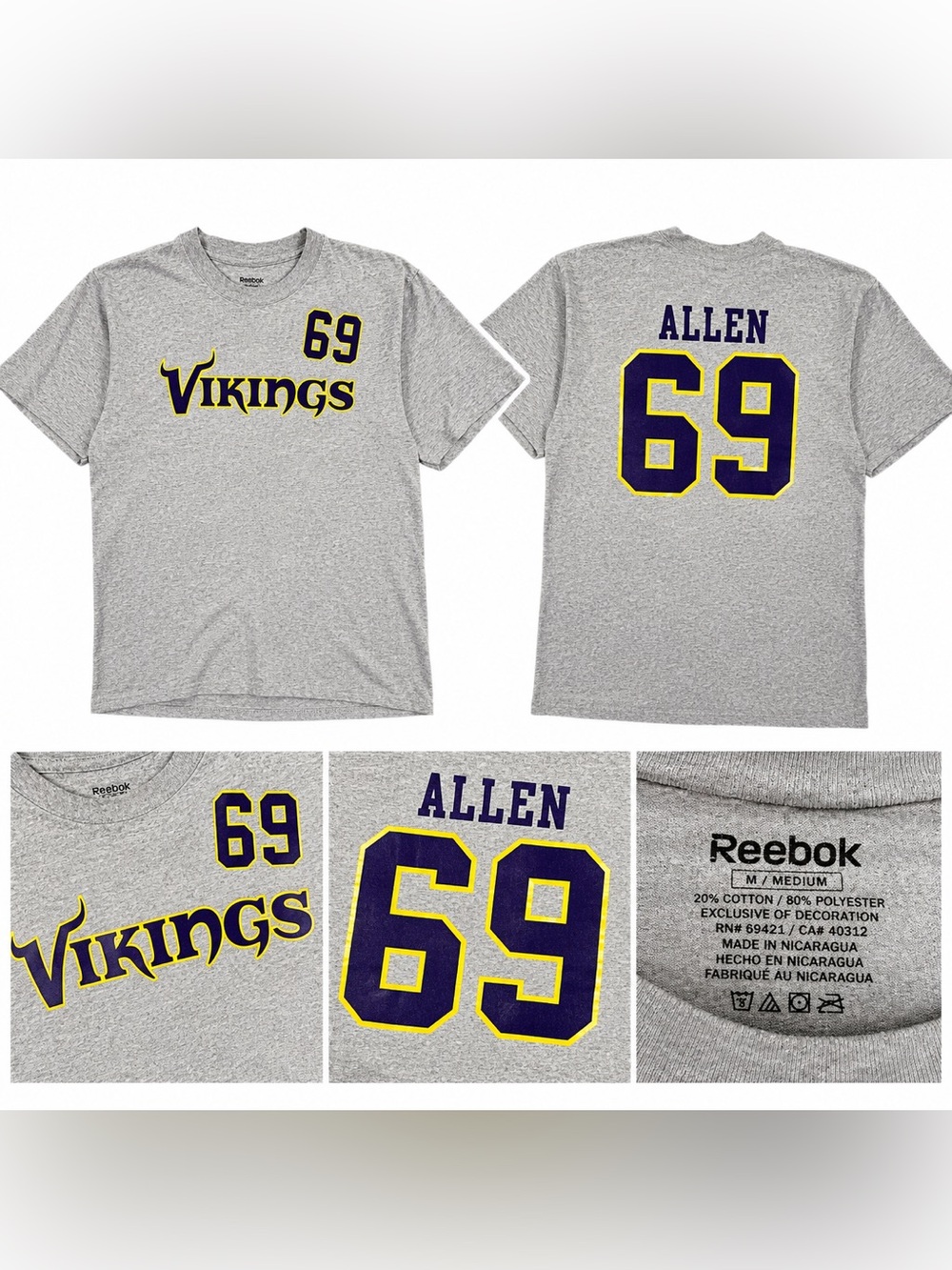 Vintage Reebok Jared Allen 69 Minnesota Vikings Men’s Medium NFL Hall of Fame T